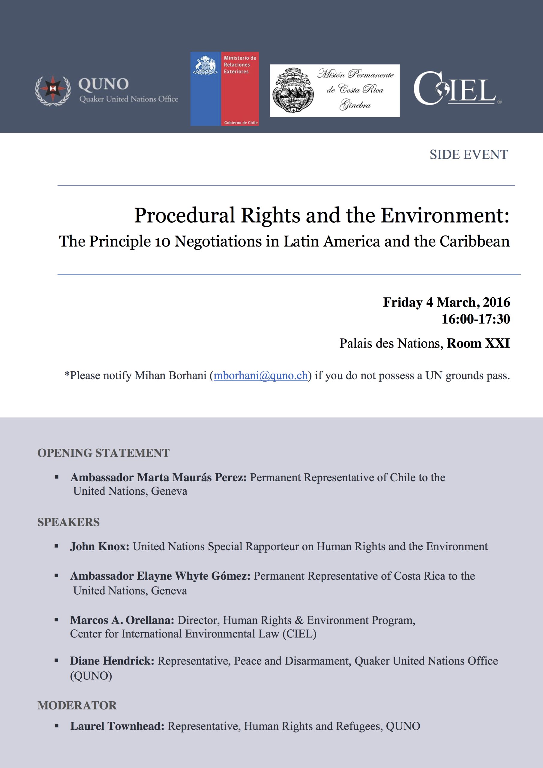 QUNO Event- Procedural Rights and the Principle 10 Negotiations in Latin America and the Caribbean