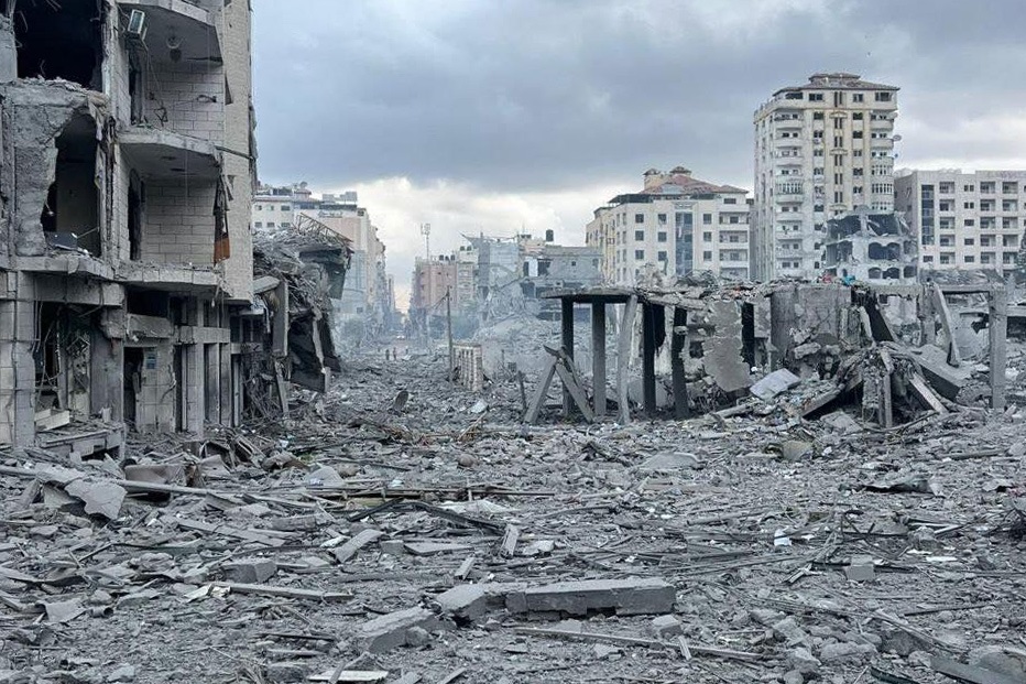 Gaza bombing photo, Oct 2023, credit AFSC